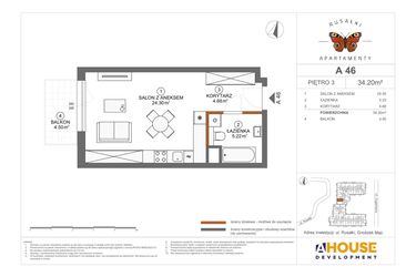 Rzut - Mieszkanie na sprzedaż 1 pokój o powierzchni 34,2 m² - numer A46 w Apartamenty Rusałki