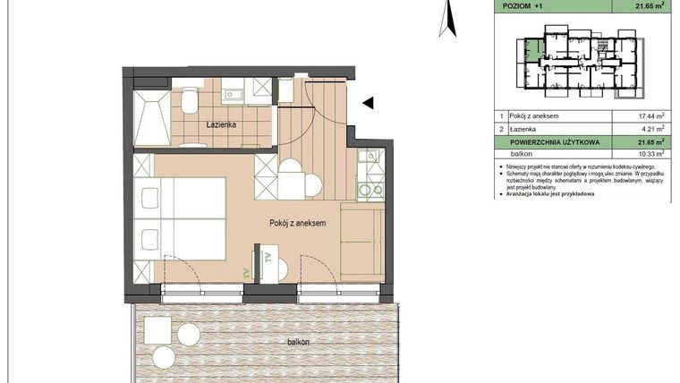 Rzut - Mieszkanie na sprzedaż 2 pokoje o powierzchni 21,65 m² - numer M8 w Stegna Forest 2