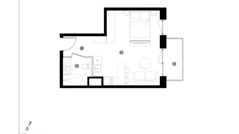 Rzut - Mieszkanie na sprzedaż 1 pokój o powierzchni 31,57 m² - numer A2.1.11 w Apartamenty Grundmanna