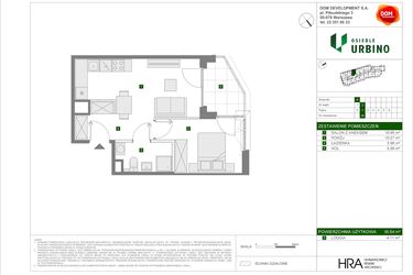 Rzut - Mieszkanie na sprzedaż 2 pokoje o powierzchni 36,64 m² - numer 5.1.A.36 w Osiedle Urbino etap 5