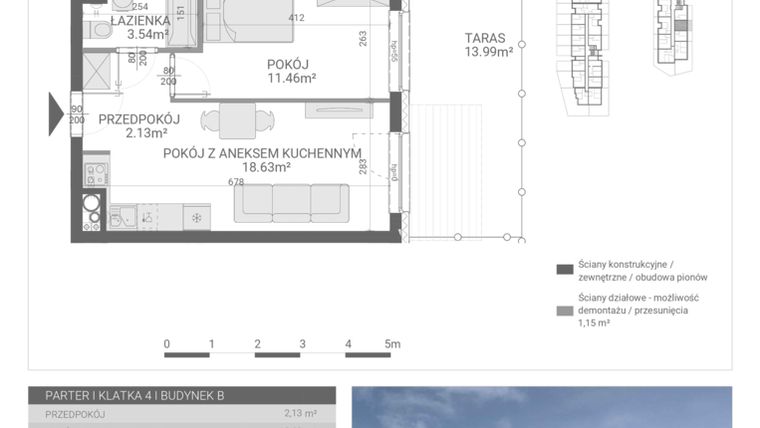 Rzut - Mieszkanie na sprzedaż 2 pokoje o powierzchni 35,76 m² - numer 83. w Osiedle Parkowa etap B