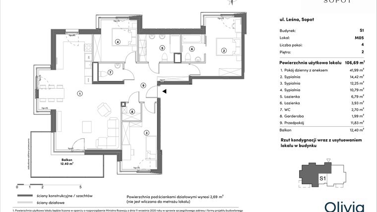 Rzut - Mieszkanie na sprzedaż 4 pokoje o powierzchni 106,69 m² - numer s1.2.05 w Leśna Sopot