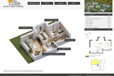 Rzut - Mieszkanie na sprzedaż 3 pokoje o powierzchni 63,17 m² - numer C.0.2 w Dobry Poranek
