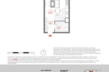 Rzut - Mieszkanie na sprzedaż 1 pokój o powierzchni 29,96 m² - numer F.03.09 w Pierwsza Dzielnica - etap III