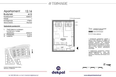 Rzut - Mieszkanie na sprzedaż 1 pokój o powierzchni 32,82 m² - numer 12.16 w Trimare