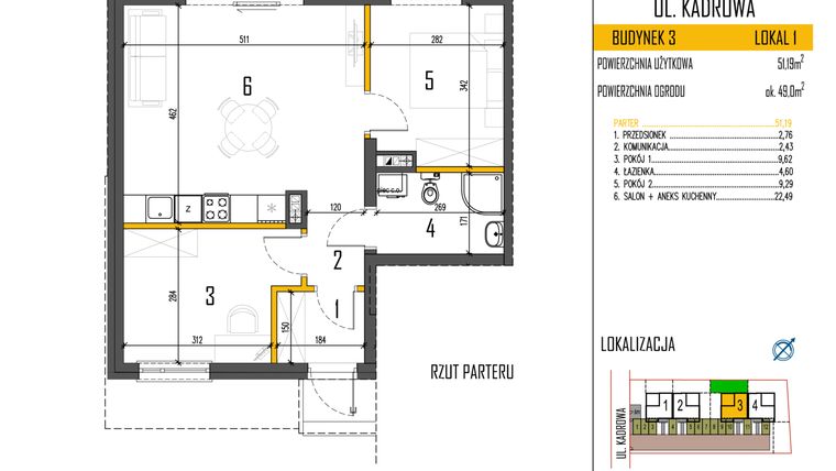 Rzut - Mieszkanie na sprzedaż 3 pokoje o powierzchni 51,19 m² - numer 4b/1 w Osiedle Korona
