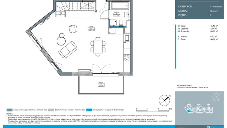 Rzut - Mieszkanie na sprzedaż 2 pokoje o powierzchni 89,41 m² - numer DC0304 w Talarowa Park II