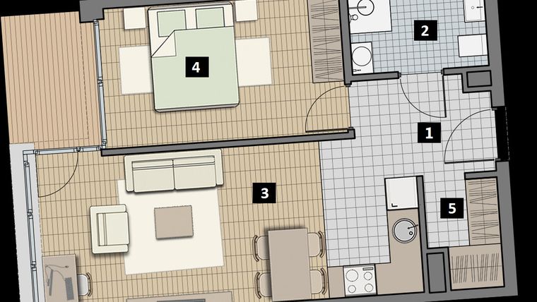 Rzut - Mieszkanie na sprzedaż 2 pokoje o powierzchni 45 m² - numer 3.4C w City Łobzów