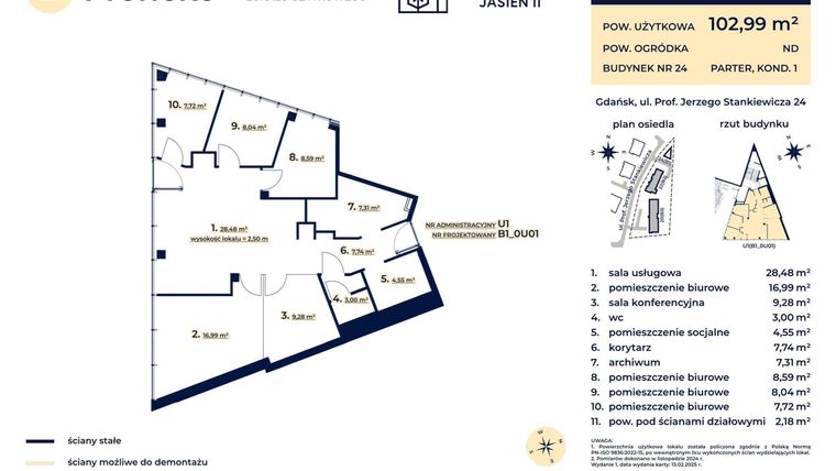 Rzut - Lokal użytkowy na sprzedaż 6 pokoi o powierzchni 102,99 m² - numer U1 w Kaskada Jasień - etap II