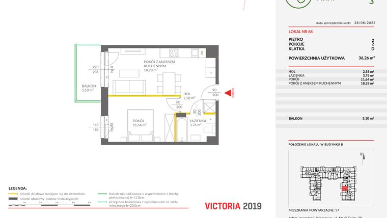 Rzut - Mieszkanie na sprzedaż 2 pokoje o powierzchni 36,26 m² - numer 68 w Olchowy Park III