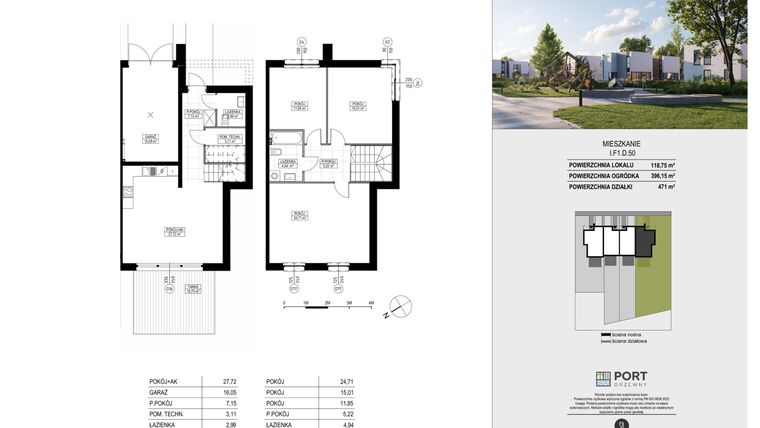 Rzut - Dom na sprzedaż 4 pokoje o powierzchni 118,75 m² - numer I.F1.D.50 w Port Drzewny
