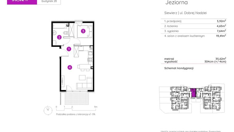 Rzut - Mieszkanie na sprzedaż 2 pokoje o powierzchni 35,62 m² - numer 28.A.0.1 w Murapol Siewierz Jeziorna bud. 27 i 28