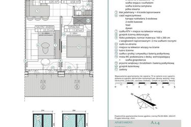 Rzut - Mieszkanie na sprzedaż 2 pokoje o powierzchni 42,83 m² - numer A.1.4 w Remedium