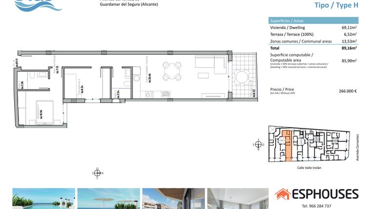 Rzut - Mieszkanie na sprzedaż 2 pokoje o powierzchni 86 m² - numer 1H w ESPHOUSES by Olas