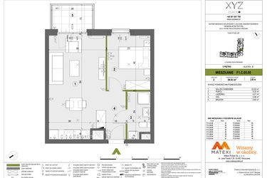 Rzut - Mieszkanie na sprzedaż 2 pokoje o powierzchni 39,9 m² - numer F1.C.05.05 w XYZ Place