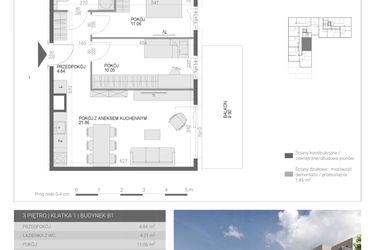 Rzut - Mieszkanie na sprzedaż 3 pokoje o powierzchni 51,82 m² - numer M28 w Modern House II