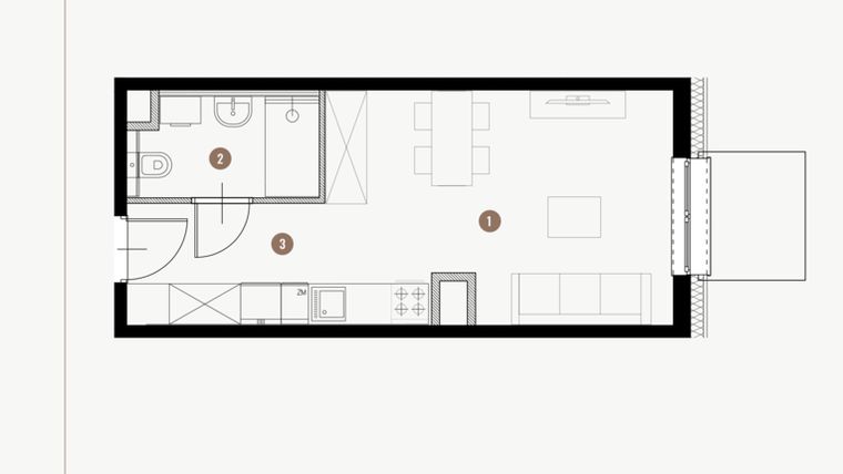 Rzut - Mieszkanie na sprzedaż 1 pokój o powierzchni 26,66 m² - numer I.5.17 w Tuwima Apartments