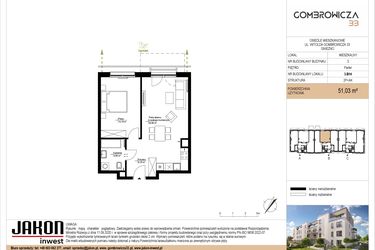 Rzut - Mieszkanie na sprzedaż 2 pokoje o powierzchni 51,03 m² - numer 3.B14 w Gombrowicza 33 - etap II