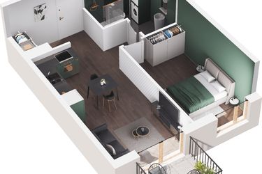 Rzut - Mieszkanie na sprzedaż 2 pokoje o powierzchni 40,33 m² - numer A3.101.M06 w Mieszkaj w mieście - Ogrody Glogera