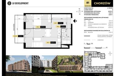 Rzut - Mieszkanie na sprzedaż 2 pokoje o powierzchni 43,1 m² - numer M/81 w Tarasy Śląskie