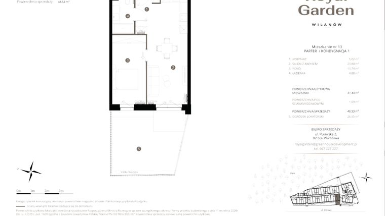 Rzut - Mieszkanie na sprzedaż 2 pokoje o powierzchni 47,44 m² - numer M.13 w Royal Garden Wilanów