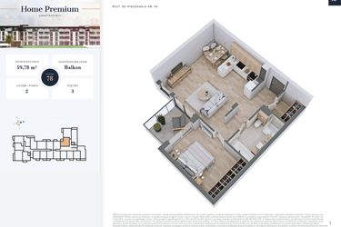 Rzut - Mieszkanie na sprzedaż 2 pokoje o powierzchni 59,78 m² - numer 78 w Apartamenty Home Premium etap 2