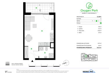 Rzut - Mieszkanie na sprzedaż 1 pokój o powierzchni 33,23 m² - numer G.2.M10 w Oxygen Park etap III