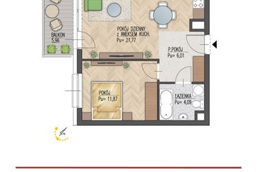 Rzut - Mieszkanie na sprzedaż 2 pokoje o powierzchni 43,74 m² - numer 75 w Enklawa Starosielce