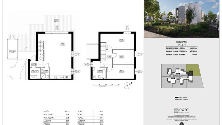 Rzut - Dom na sprzedaż 4 pokoje o powierzchni 115,37 m² - numer I.A1.E.43 w Port Drzewny