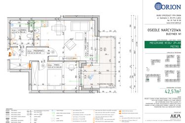 Rzut - Mieszkanie na sprzedaż 2 pokoje o powierzchni 42,57 m² - numer N1.06 w Osiedle Narcyzowe etap 2