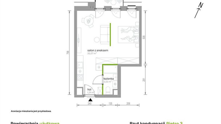 Rzut - Mieszkanie na sprzedaż 1 pokój o powierzchni 39,91 m² - numer 3/A/10 w Kijowska Vita