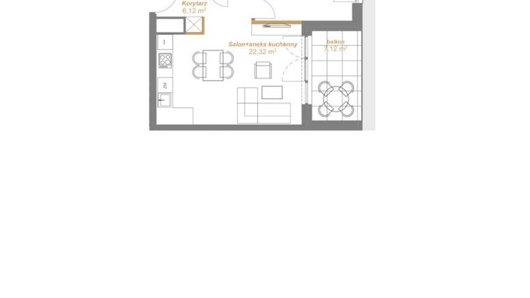 Rzut - Mieszkanie na sprzedaż 2 pokoje o powierzchni 45,19 m² - numer B1.01 w Dobrynów