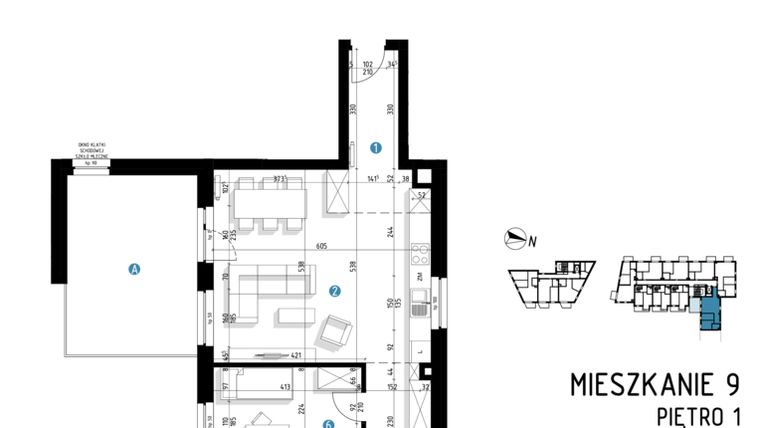 Rzut - Mieszkanie na sprzedaż 3 pokoje o powierzchni 66,5 m² - numer 6A.9 w Parkowa 6AC - ETAP III