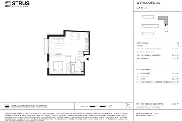 Rzut - Mieszkanie na sprzedaż 2 pokoje o powierzchni 41,81 m² - numer D1.5 w Wynalazek 3A