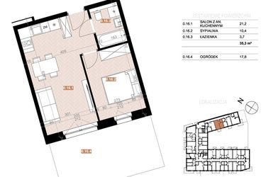 Rzut - Mieszkanie na sprzedaż 2 pokoje o powierzchni 35,3 m² - numer 016 w Szczecińska 20