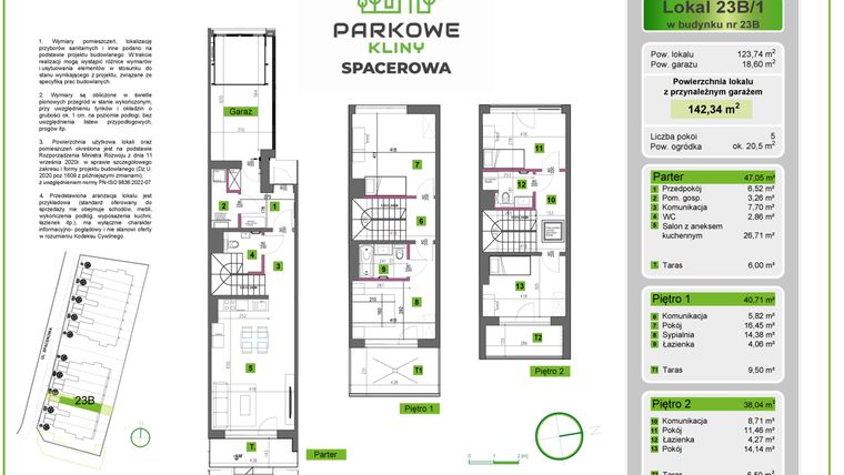 Rzut - Dom na sprzedaż 5 pokoi o powierzchni 142,34 m² - numer 23B/1 w Parkowe Kliny