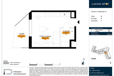 Rzut - Mieszkanie na sprzedaż 1 pokój o powierzchni 23,83 m² - numer B.0.3 w ŁACINA SPOT - apartamenty inwestycyjne