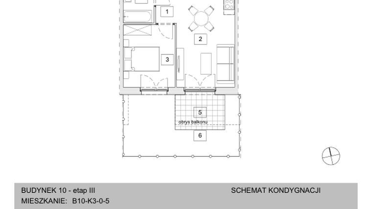 Rzut - Mieszkanie na sprzedaż 2 pokoje o powierzchni 39,43 m² - numer B10-K3-0-5 w Żerniki na Novo III