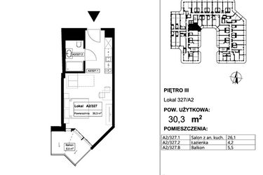 Rzut - Mieszkanie na sprzedaż 1 pokój o powierzchni 30,3 m² - numer 327 w Apollo Resort