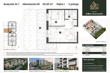 Rzut - Mieszkanie na sprzedaż 2 pokoje o powierzchni 39,4 m² - numer B1.M1 w Osiedle Zielona Chorzowska