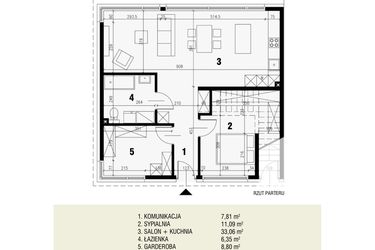 Rzut - Mieszkanie na sprzedaż 3 pokoje o powierzchni 67,11 m² - numer 1.1 w Gryczana 23