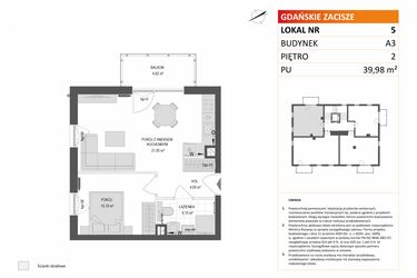 Rzut - Mieszkanie na sprzedaż 2 pokoje o powierzchni 39,98 m² - numer A3.5 w Gdańskie Zacisze