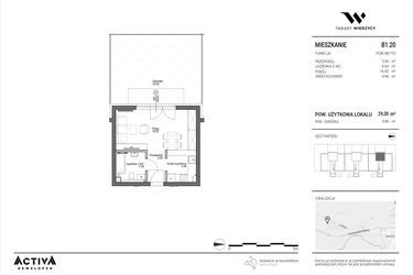 Rzut - Mieszkanie na sprzedaż 1 pokój o powierzchni 29,3 m² - numer B1.20 w Tarasy Wierzycy