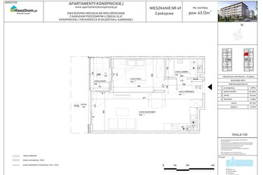 Rzut - Mieszkanie na sprzedaż 2 pokoje o powierzchni 43,13 m² - numer M-49 w Apartamenty Konopnickiej