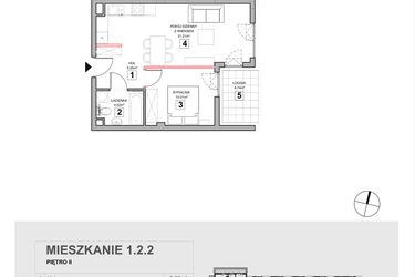 Rzut - Mieszkanie na sprzedaż 2 pokoje o powierzchni 40,98 m² - numer 1.2.2 w Zakątek Harmonia III