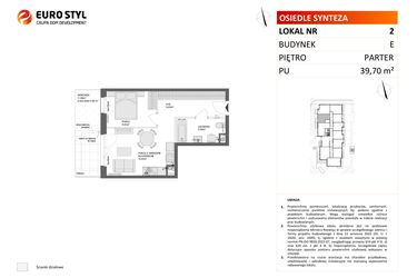Rzut - Mieszkanie na sprzedaż 2 pokoje o powierzchni 39,7 m² - numer E.2 w Osiedle Synteza etap IV