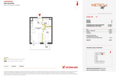 Rzut - Mieszkanie na sprzedaż 2 pokoje o powierzchni 32,6 m² - numer 15 w Metro Art 6