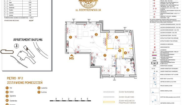 Rzut - Mieszkanie na sprzedaż 2 pokoje o powierzchni 63,22 m² - numer B4.P2.M6 w Faktoria Młyn