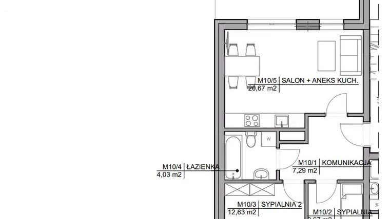 Rzut - Mieszkanie na sprzedaż 3 pokoje o powierzchni 53,29 m² - numer 10 w Kamienica Warszawska 34
