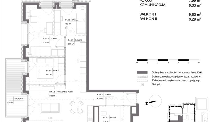 Rzut - Mieszkanie na sprzedaż 4 pokoje o powierzchni 75,82 m² - numer B.4.5 w Polanka 21